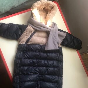 Navy & Tan baby bunting